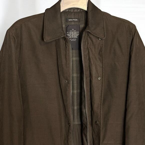 Vintage Nautica Waxed Field Coat Size M Brown Leather Collar Heritage Workwear - Picture 5 of 14